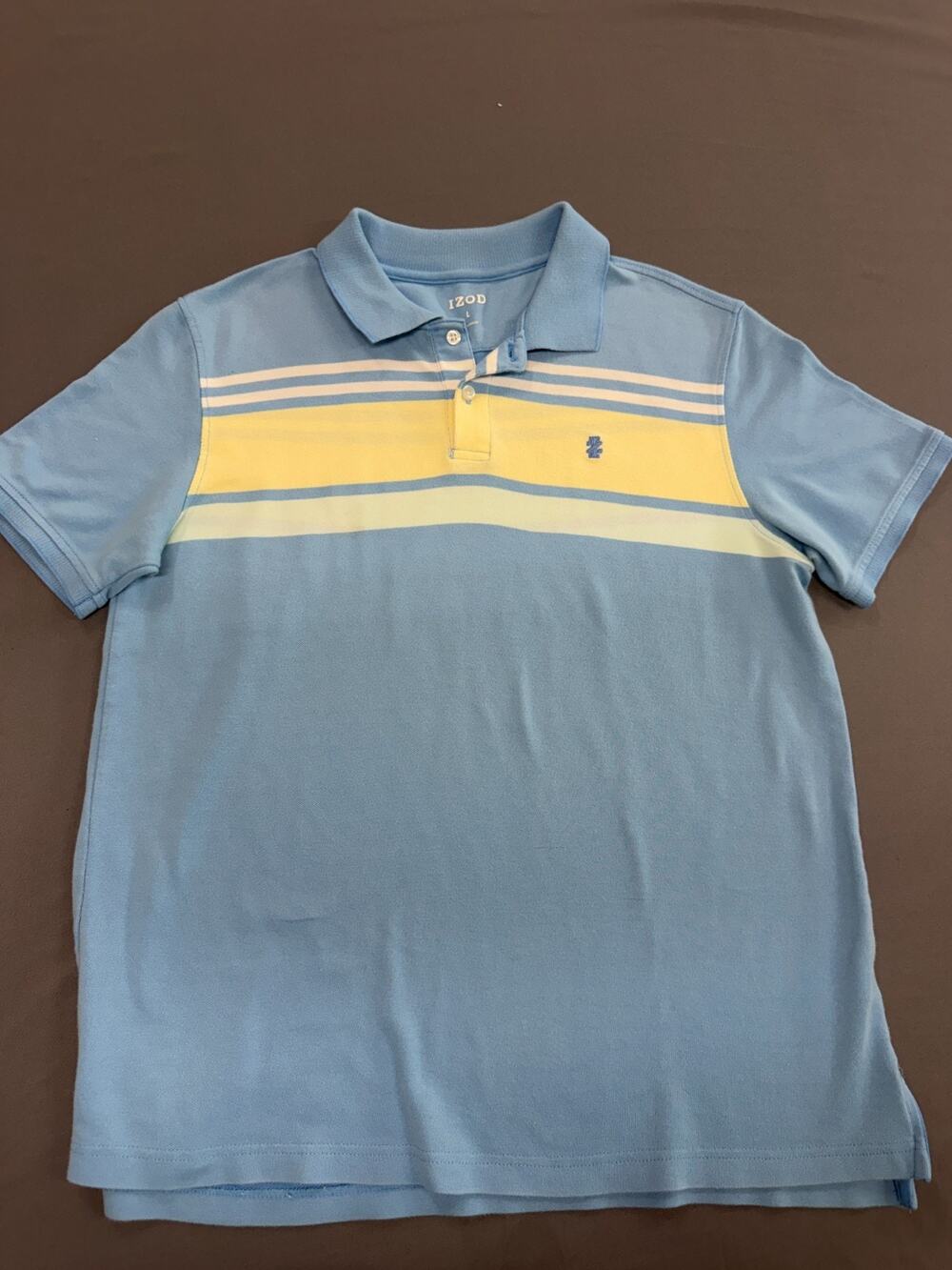 Vintage 90s IZOD Polo Shirt Mens Large Blue Yellow Striped Preppy Golf Crest